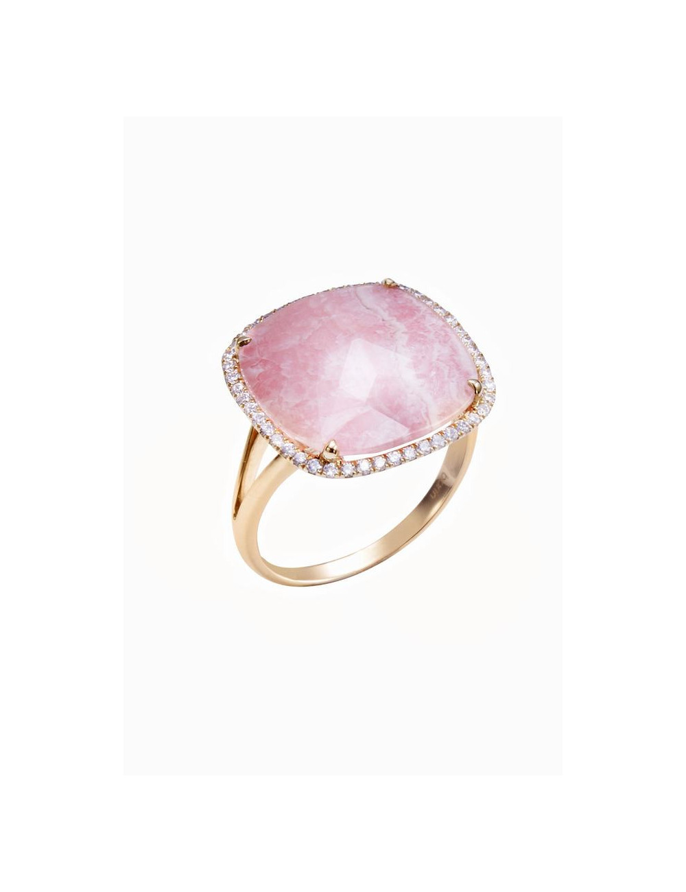 Sortija de oro rosa con diamantes y rodocrosita Sortija de oro rosa con diamantes y rodocrosita
