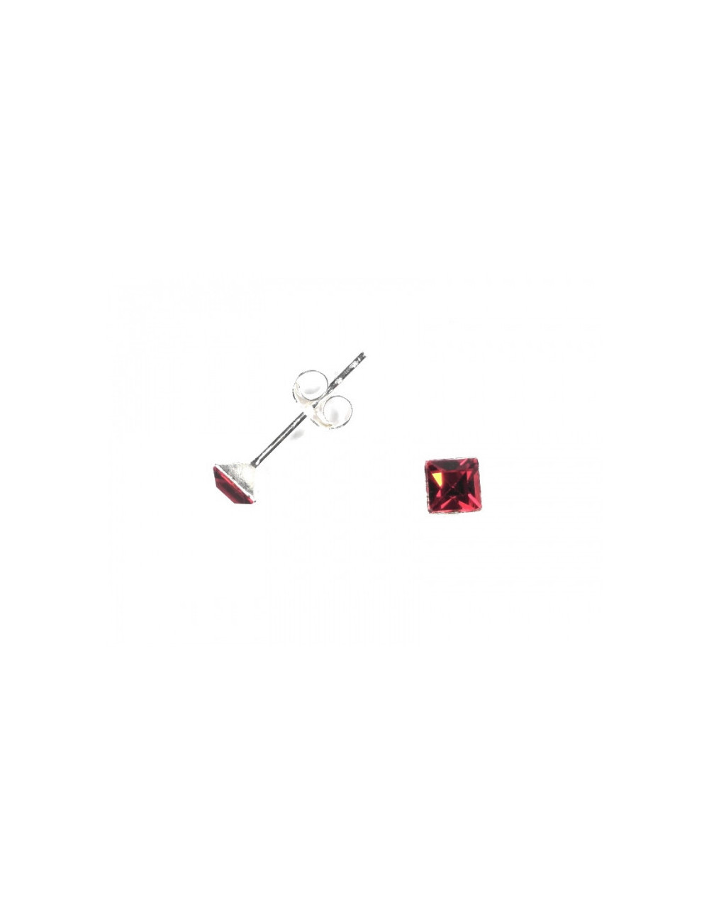 Pendientes Brillante 4mm Cuadrado Rojo