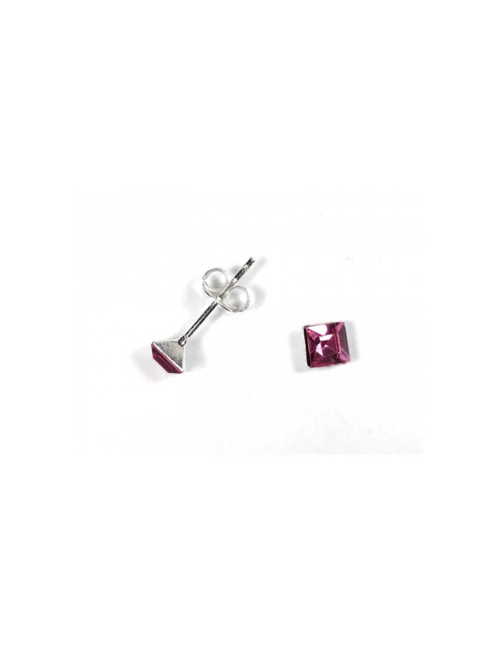 Pendientes Brillante 4mm Cuadrado Rosa