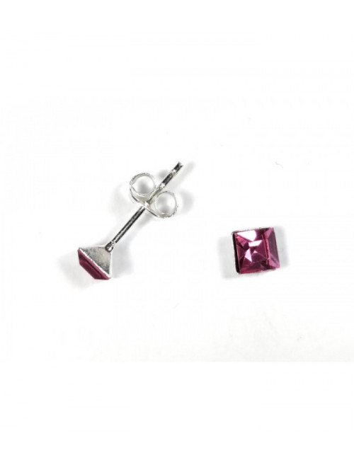 Pendientes Brillante 4mm Cuadrado Rosa