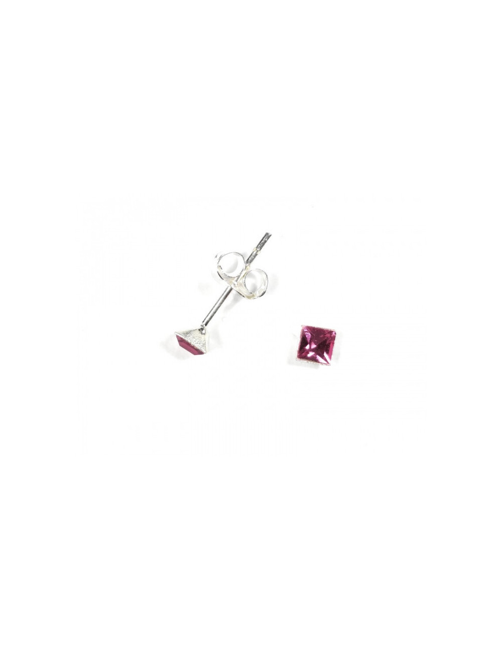 Pendientes Brillante 3mm Cuadrado Rosa