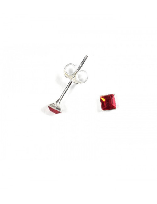 Pendientes Brillante 3mm Cuadrado Rojo