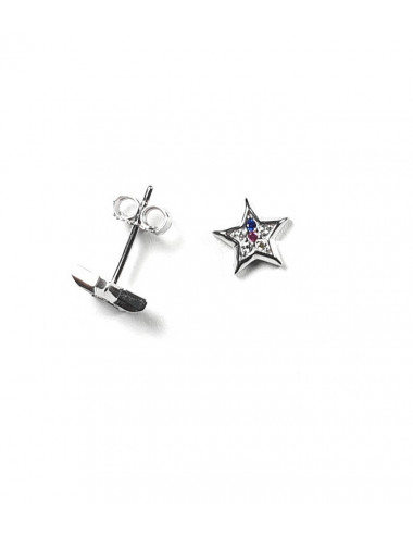 Pendientes estrella de plata rodiada con circonitas de colores