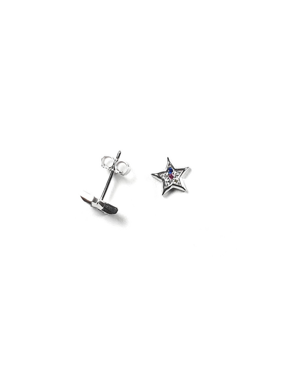 Pendientes estrella de plata rodiada con circonitas de colores