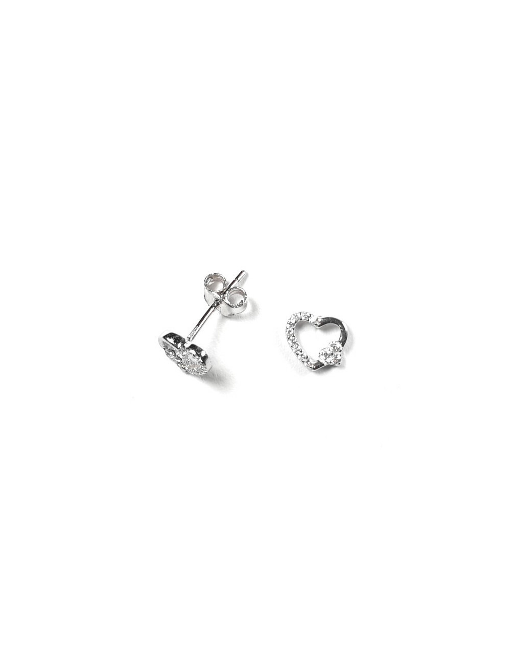 Pendientes corazón de plata rodiada con corazon pequeño